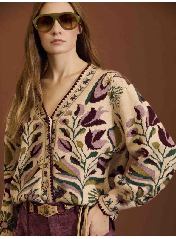 Cardigan jacquard floral