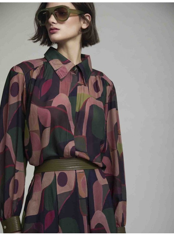 Camisa estampada puños polipiel